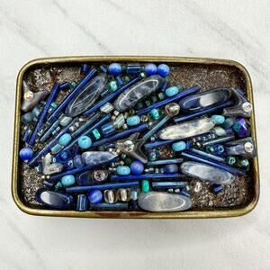 Blue Beaded and Rhinestone Belt Buckle Western Boho Statement Hardware ✨